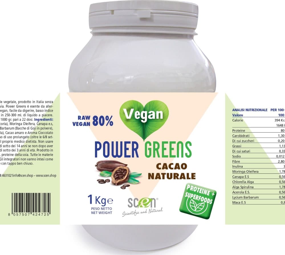 Power Greens - proteine vegetali + Superfoods - Gusto cioccolato - 1000 gr. in 7 Keto DHEA Scen Scientific and Natural - Poggibonsi, commercioVirtuoso.it