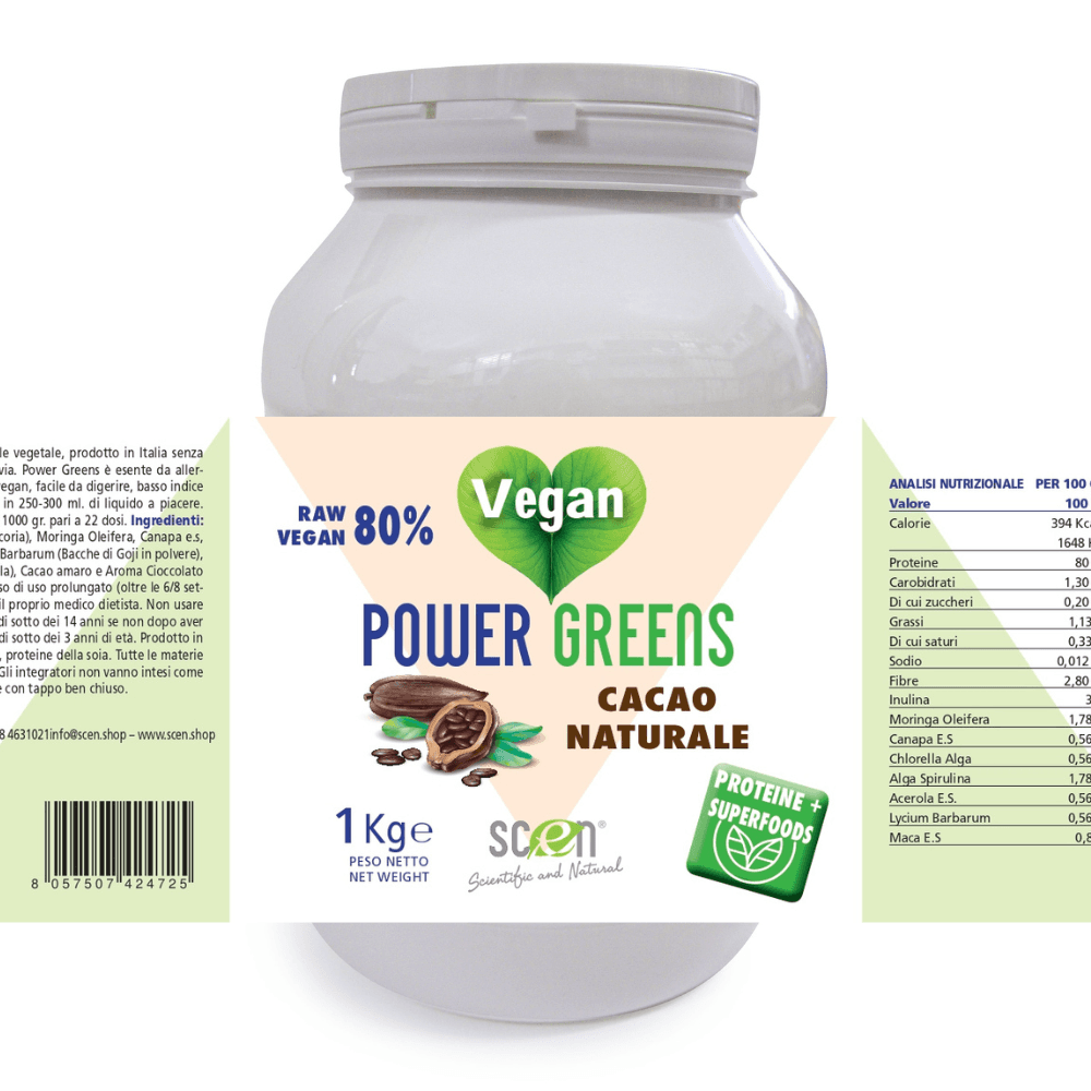 Power Greens - proteine vegetali + Superfoods - Gusto cioccolato - 1000 gr. in 7 Keto DHEA Scen Scientific and Natural - Poggibonsi, commercioVirtuoso.it