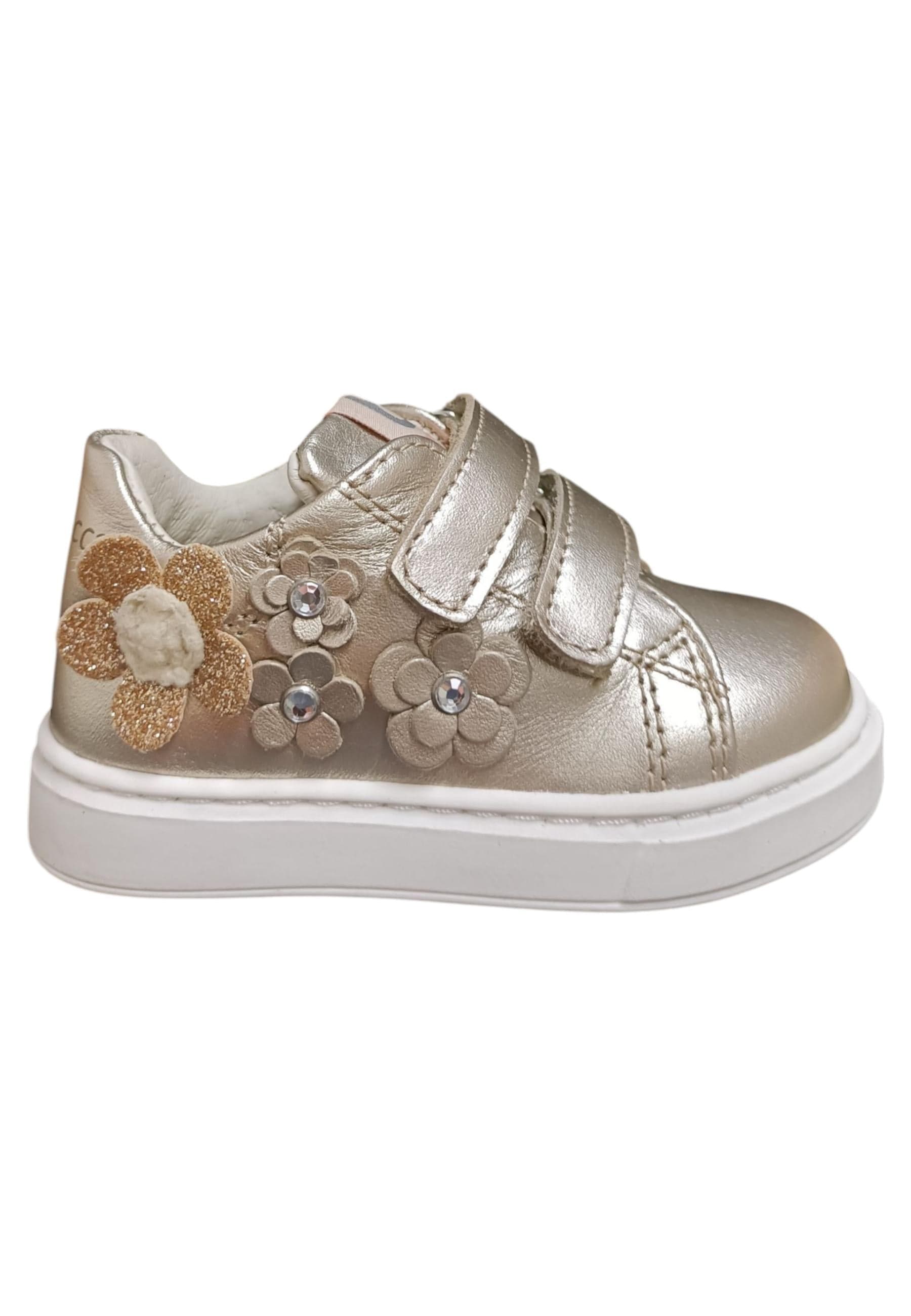 Sneakers primi passi bambina Balducci Cita oro pelle - Eleganza preziosa con velcro - 6