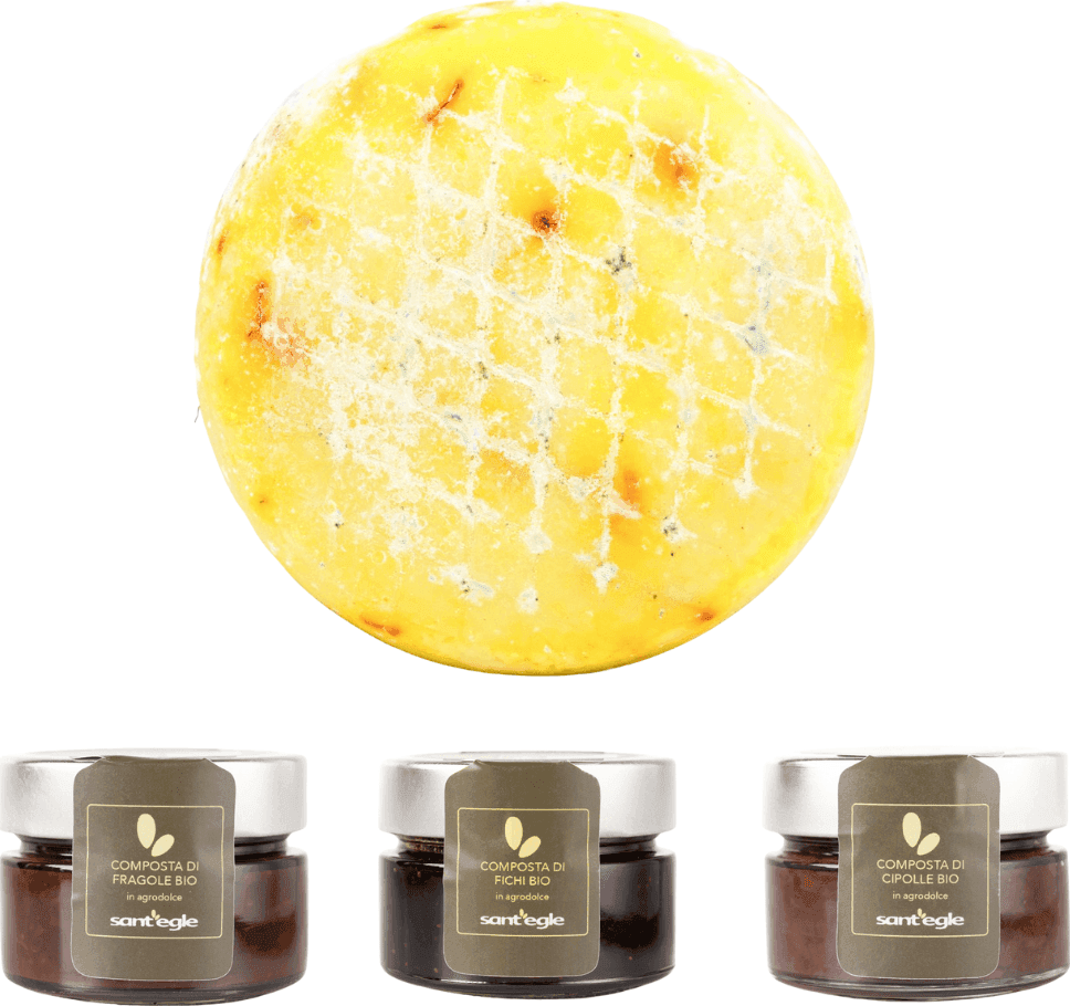 Pecorino Biologico allo Zafferano bio con composte in agrodolce biologiche