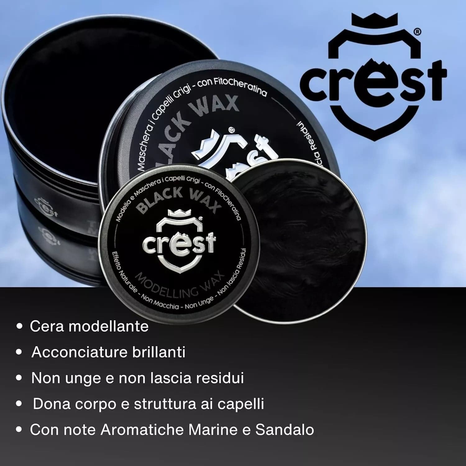 Cera Capelli Nera Crest Black Wax – Cera Modellante Riflessante Tenuta Media, Copre Capelli Grigi, Effetto Naturale Lucido Non Ungente in Paste argille e cere Ricci Perfetti - Partinico, commercioVirtuoso.it