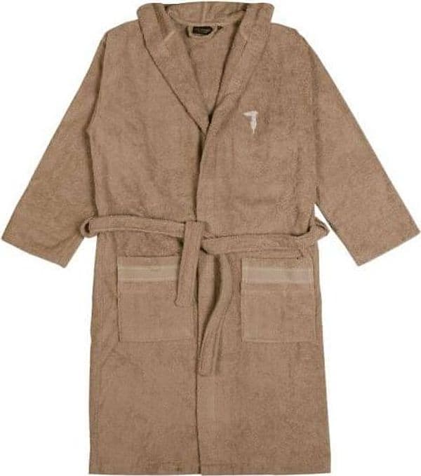 Accappatoio Trussardi Ribbon in spugna di cotone, con cappuccio, tasche e cintura, design essenziale e raffinato, Made in Italy.