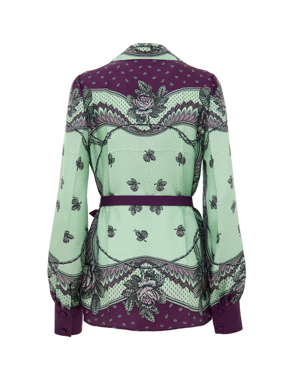 Gucci Camicia in Seta con Stampa Verde Menta e Viola da donna in Bluse e camicie Drestige - Casamassima, commercioVirtuoso.it
