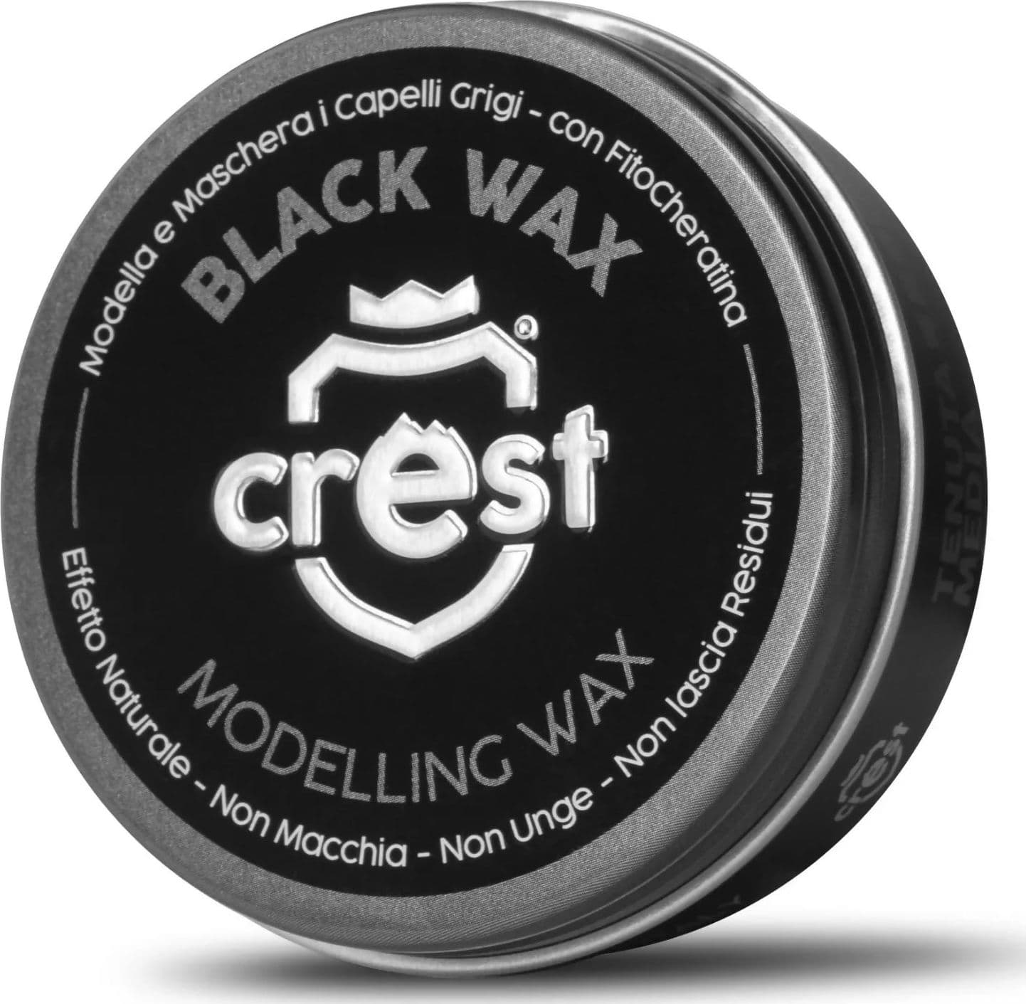 Cera Capelli Nera Crest Black Wax – Cera Modellante Riflessante Tenuta Media, Copre Capelli Grigi, Effetto Naturale Lucido Non Ungente
