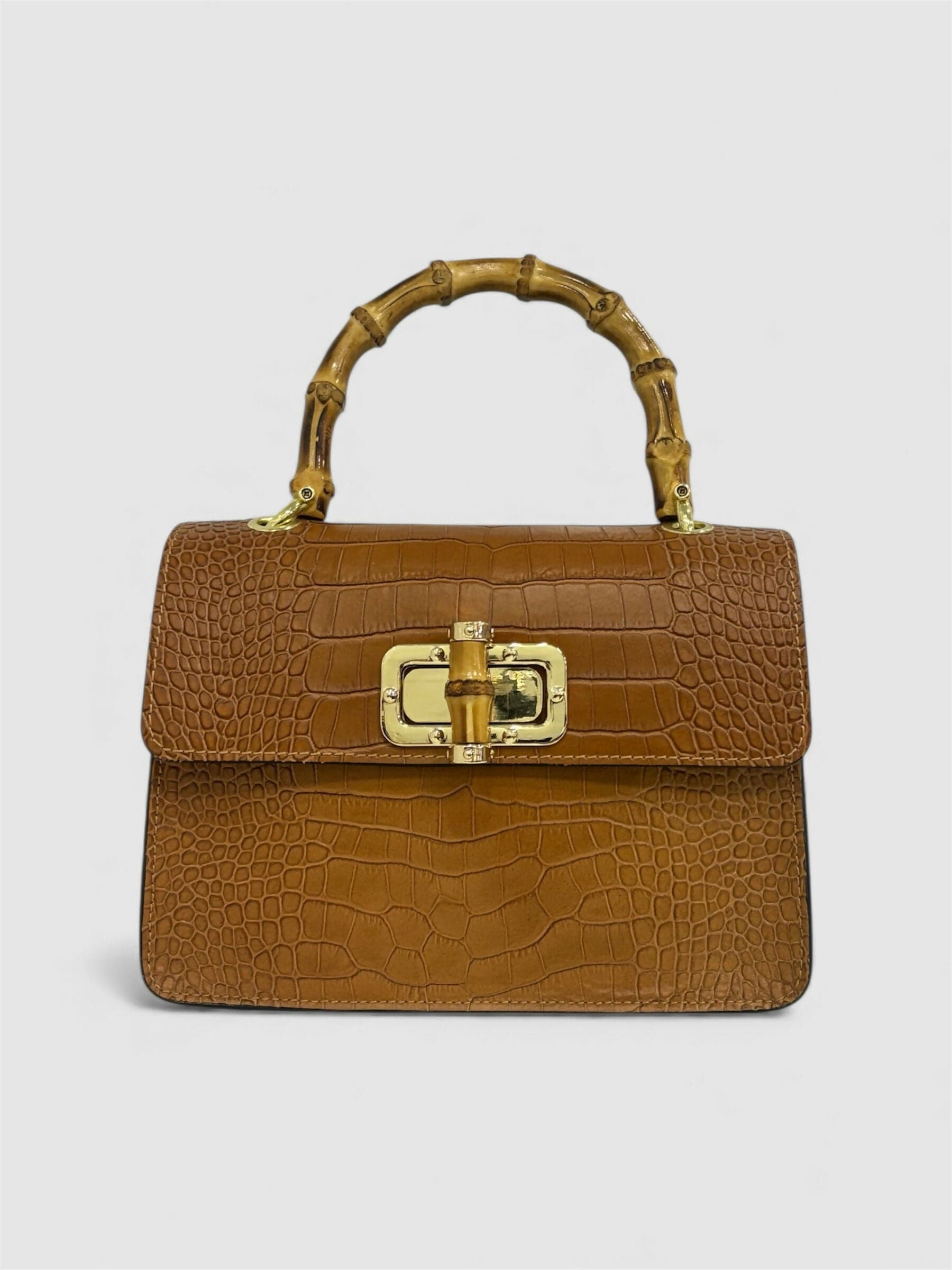 DOPPIASE Borsa in Vera Pelle Cocco Stampato con Manico in Bamboo 22x15x7cm in Borse a mano Nanabags - Sesto Fiorentino, commercioVirtuoso.it