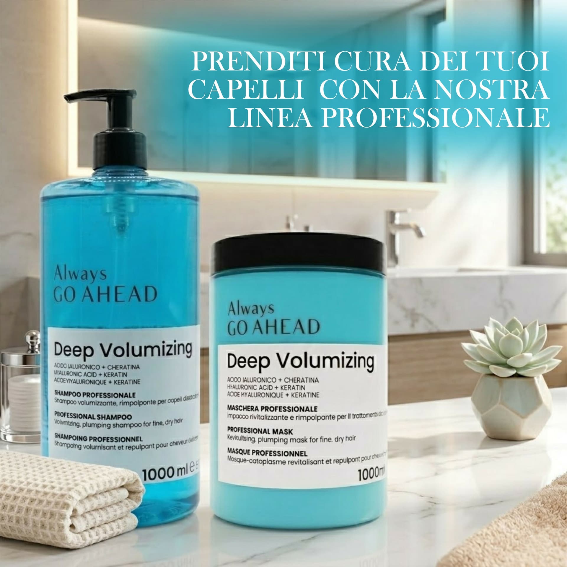 Kit Volumizzante Capelli Shampoo + Maschera 1L all'Acido Ialuronico e Cheratina - Always GO AHEAD - 2 Prodotti in Set shampoo e balsamo BasketGuru Italia - Palermo, commercioVirtuoso.it