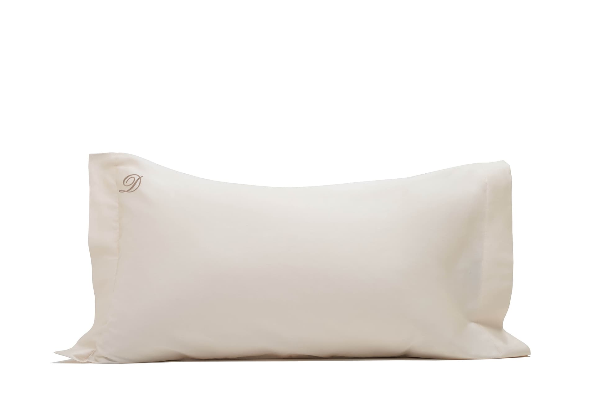 Federa letto con elegante inziale ricamata 2 volani in Raso di Puro Cotone 50x80cm Made in Italy con iniziali Ricamate Panna Ricamo Tortora - Vanita di raso