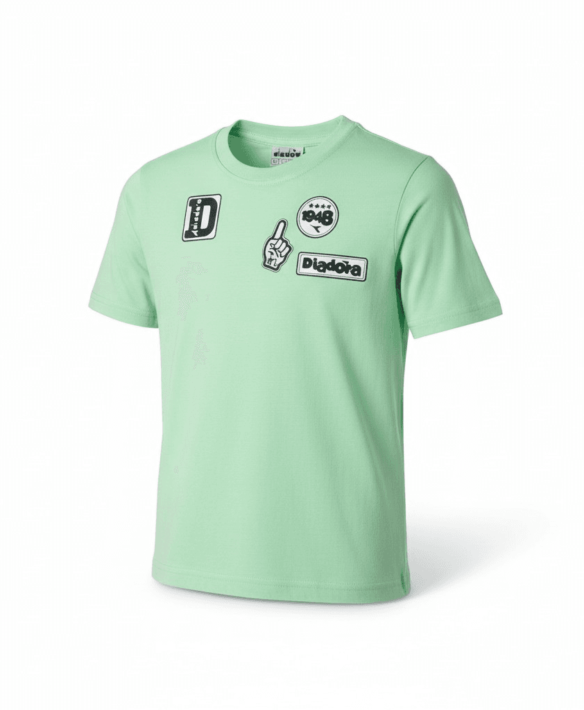 T-shirt Diadora Bambino Verde-Bianco con Logo - Collezione PE2026 - 3