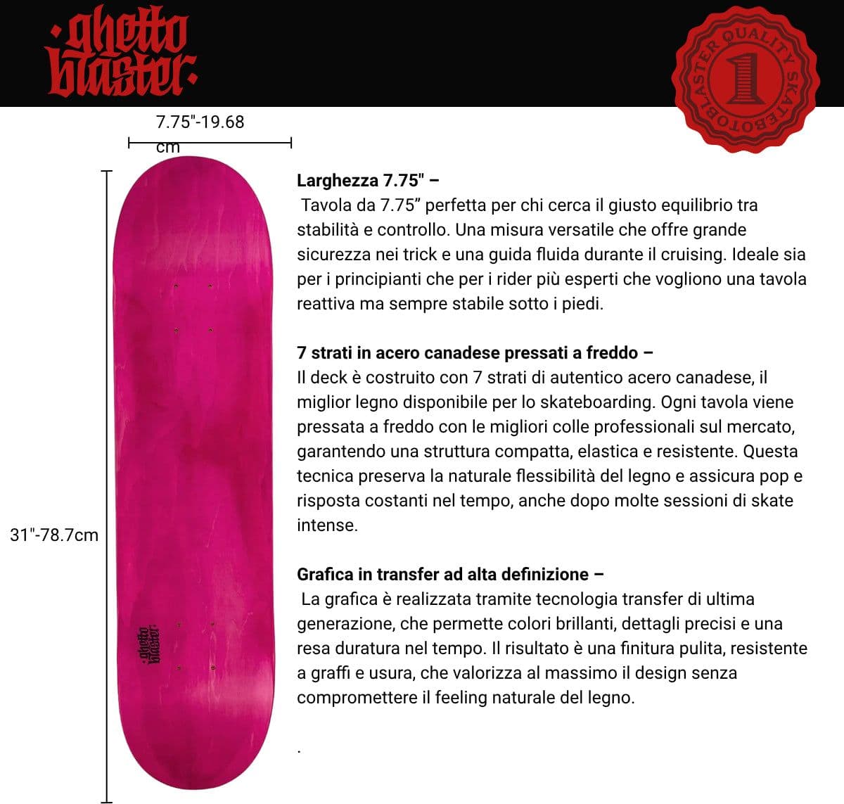Skateboard Ghettoblaster Tavola Small Logo Fucsia 7.75"" in Skateboard Glad Store - Genova, commercioVirtuoso.it