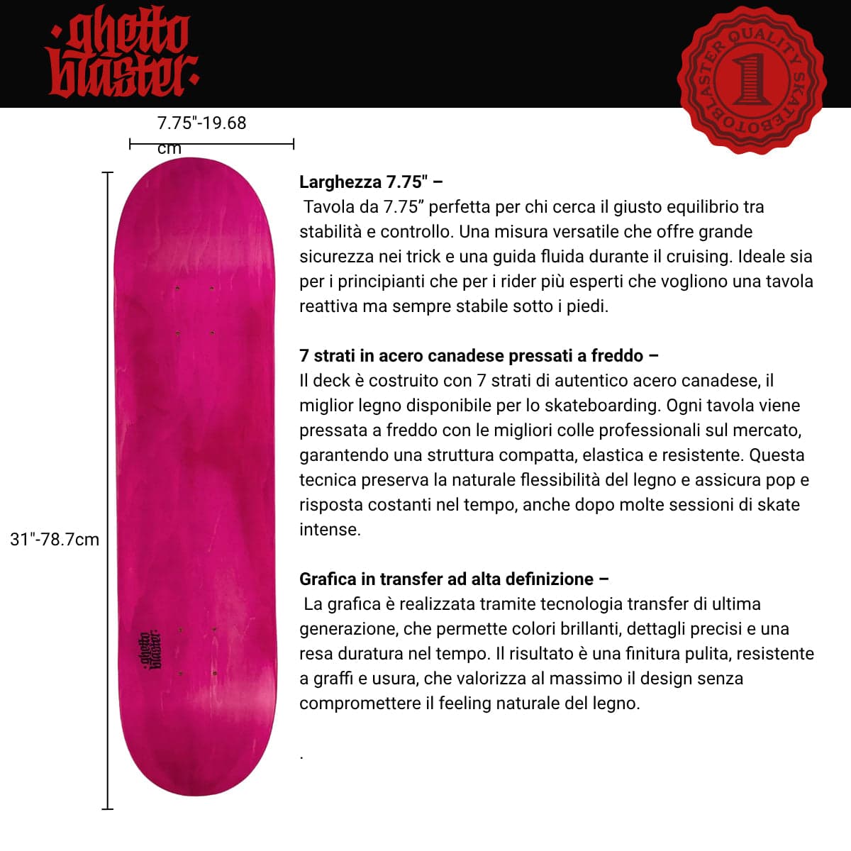 Skateboard Ghettoblaster Tavola Small Logo Fucsia 7.75"" in Skateboard Glad Store - Genova, commercioVirtuoso.it