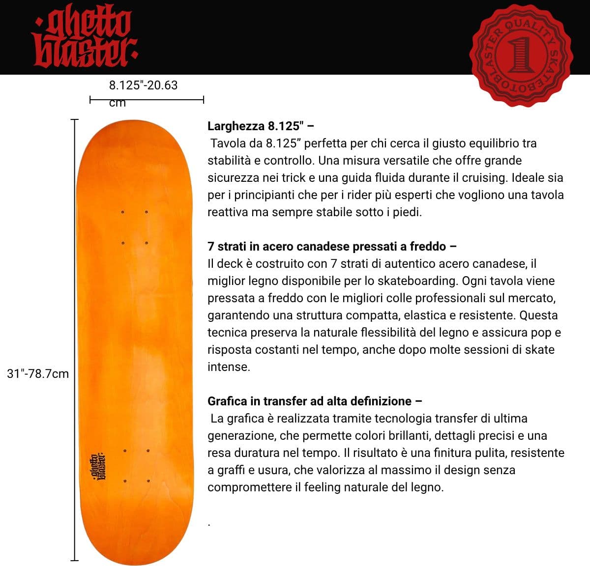 Skateboard Ghettoblaster Tavola Small Logo Orange  8.125"" in Skateboard Glad Store - Genova, commercioVirtuoso.it