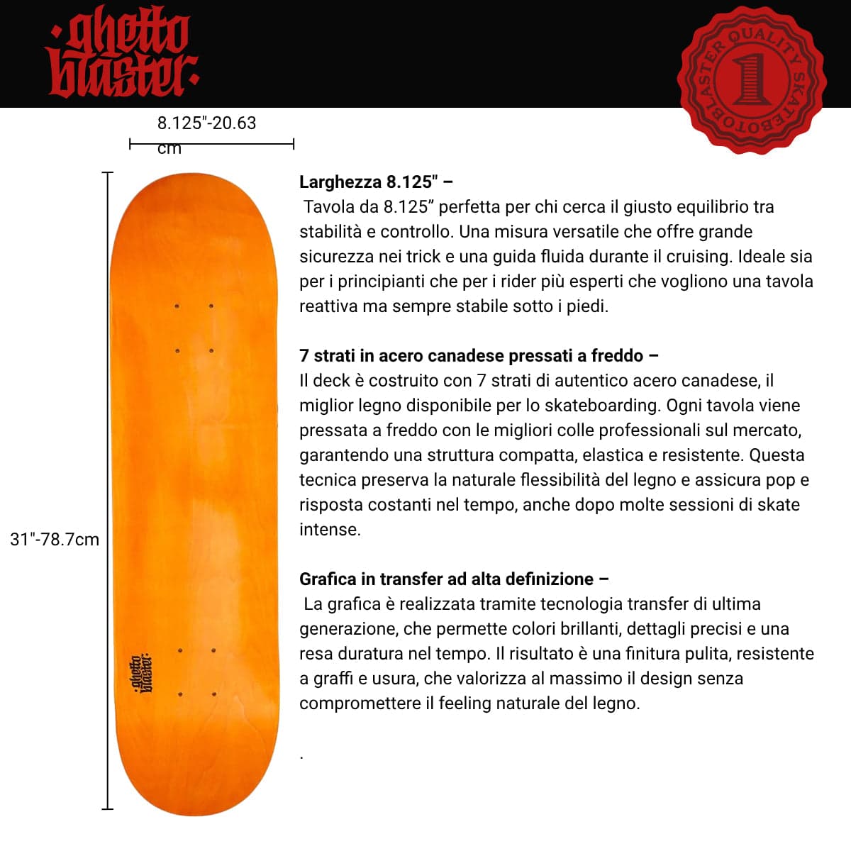 Skateboard Ghettoblaster Tavola Small Logo Orange  8.125"" in Skateboard Glad Store - Genova, commercioVirtuoso.it