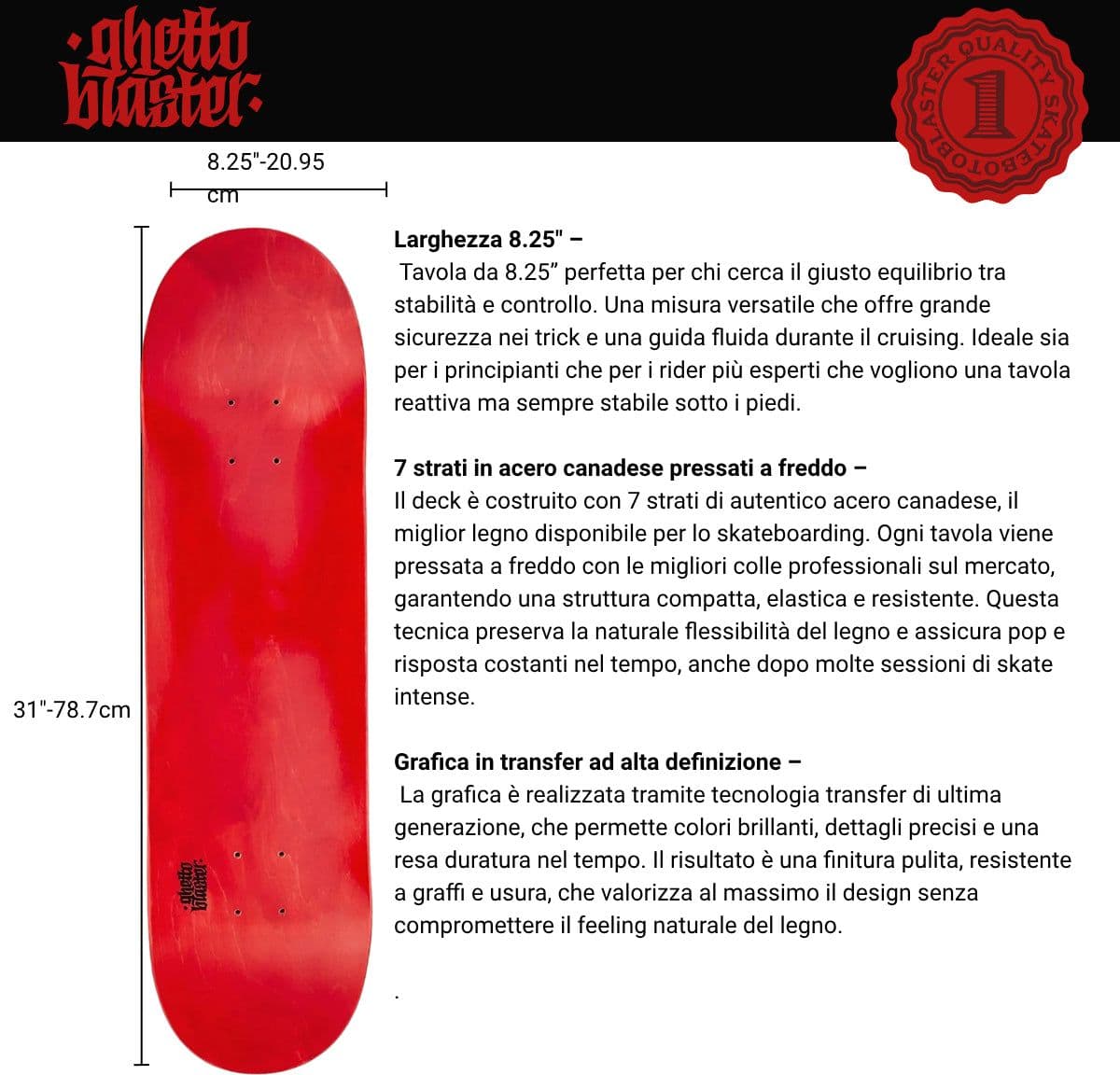 Skateboard Ghettoblaster Tavola Small Logo Red 8.25""