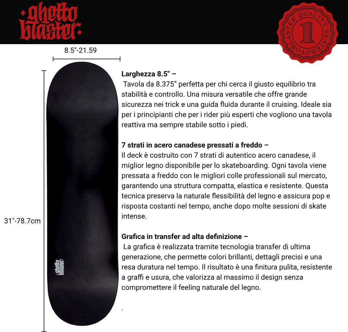 Skateboard Ghettoblaster Tavola Small Logo Black 8.5""