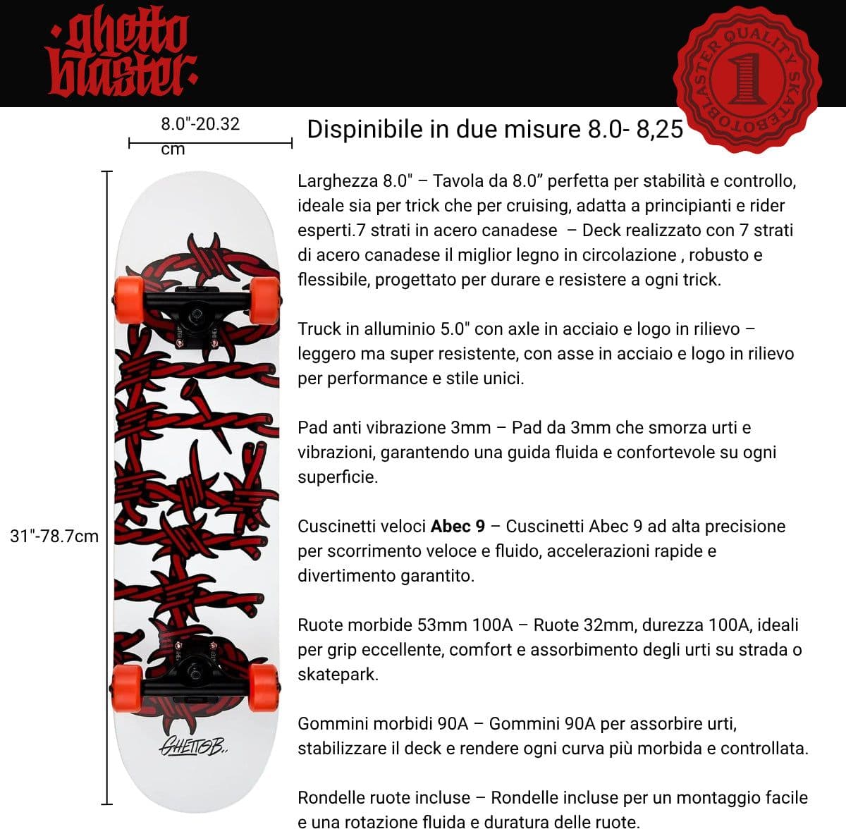 Skateboard Ghettoblaster per iniziare Barded Wire Red  8.25" in Skateboard Glad Store - Genova, commercioVirtuoso.it