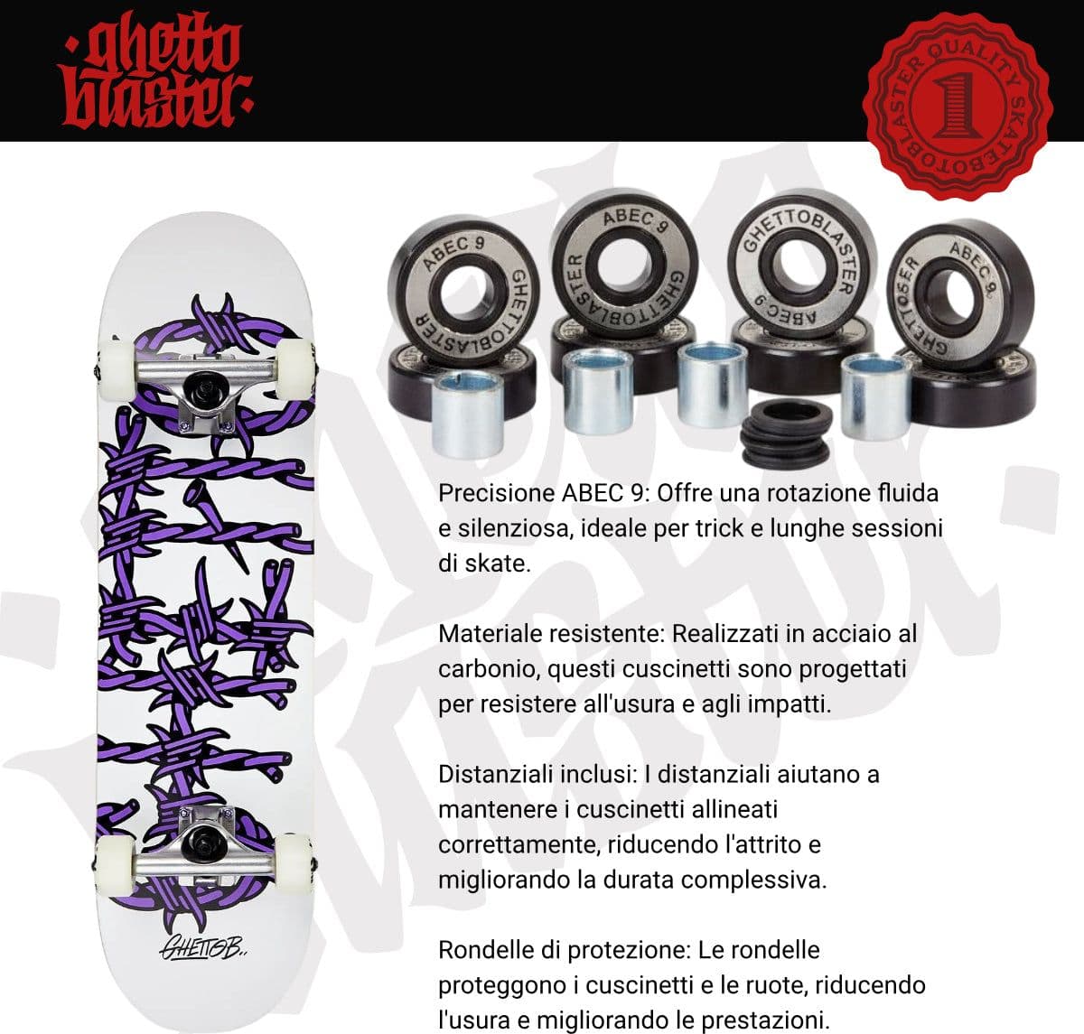 Skateboard Ghettoblaster per iniziare Barded Wire Pou 8.25"