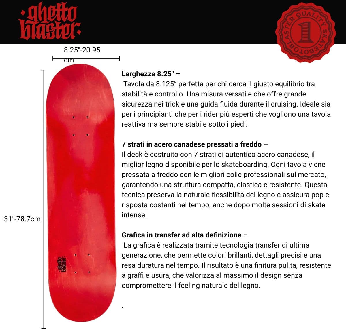 Tavola Skateboard  Deck Ghettoblaster Pregripped Small Logo  Red 8.25" in Skateboard Glad Store - Genova, commercioVirtuoso.it