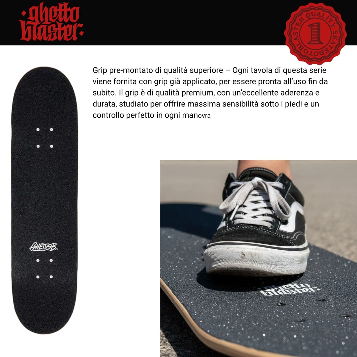 Tavola Skateboard  Deck Ghettoblaster Pregripped Small Logo  Red 8.25" in Skateboard Glad Store - Genova, commercioVirtuoso.it