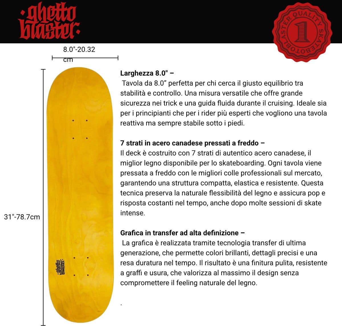 Tavola Skateboard  Deck Ghettoblaster Pregripped Small Logo  Yel  8.0" in Skateboard Glad Store - Genova, commercioVirtuoso.it