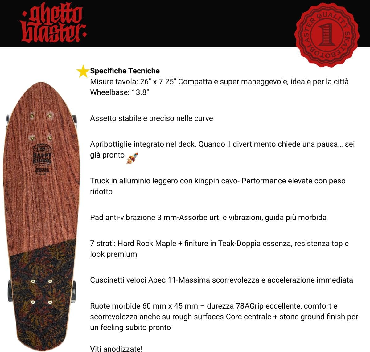 Skateboard Cruiser Ghettoblaster  Mogano Tki Totem 26" -7,25" in Skateboard Glad Store - Genova, commercioVirtuoso.it