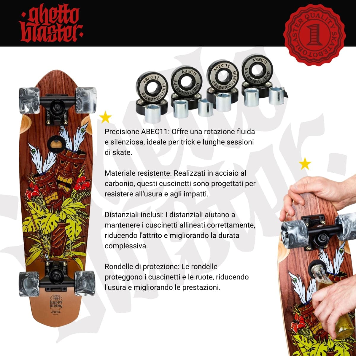 Skateboard Cruiser Ghettoblaster  Mogano Tki Totem 26" -7,25" in Skateboard Glad Store - Genova, commercioVirtuoso.it