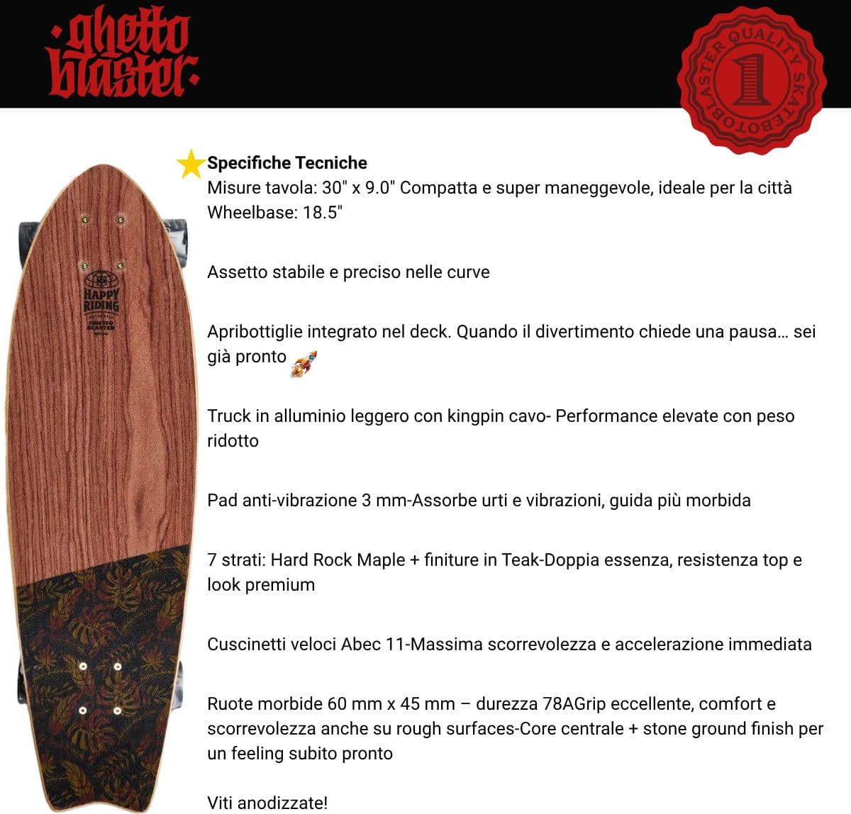 Skateboard Cruiser Ghettoblaster  Mogano Tki Totem Fish Tail  30" -9" in Skateboard Glad Store - Genova, commercioVirtuoso.it
