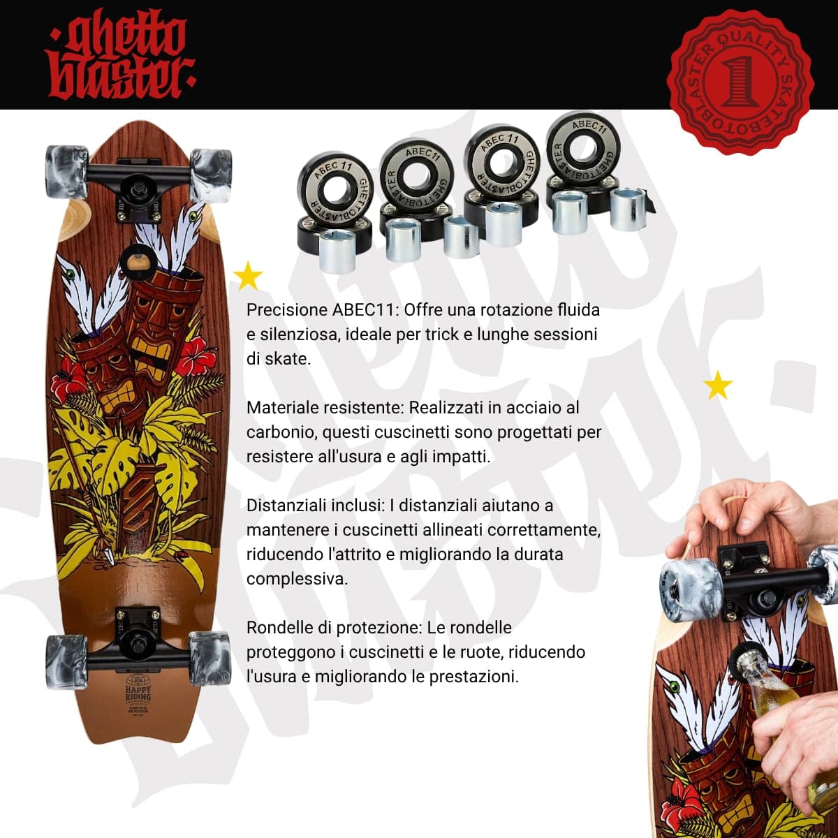Skateboard Cruiser Ghettoblaster  Mogano Tki Totem Fish Tail  30" -9" in Skateboard Glad Store - Genova, commercioVirtuoso.it