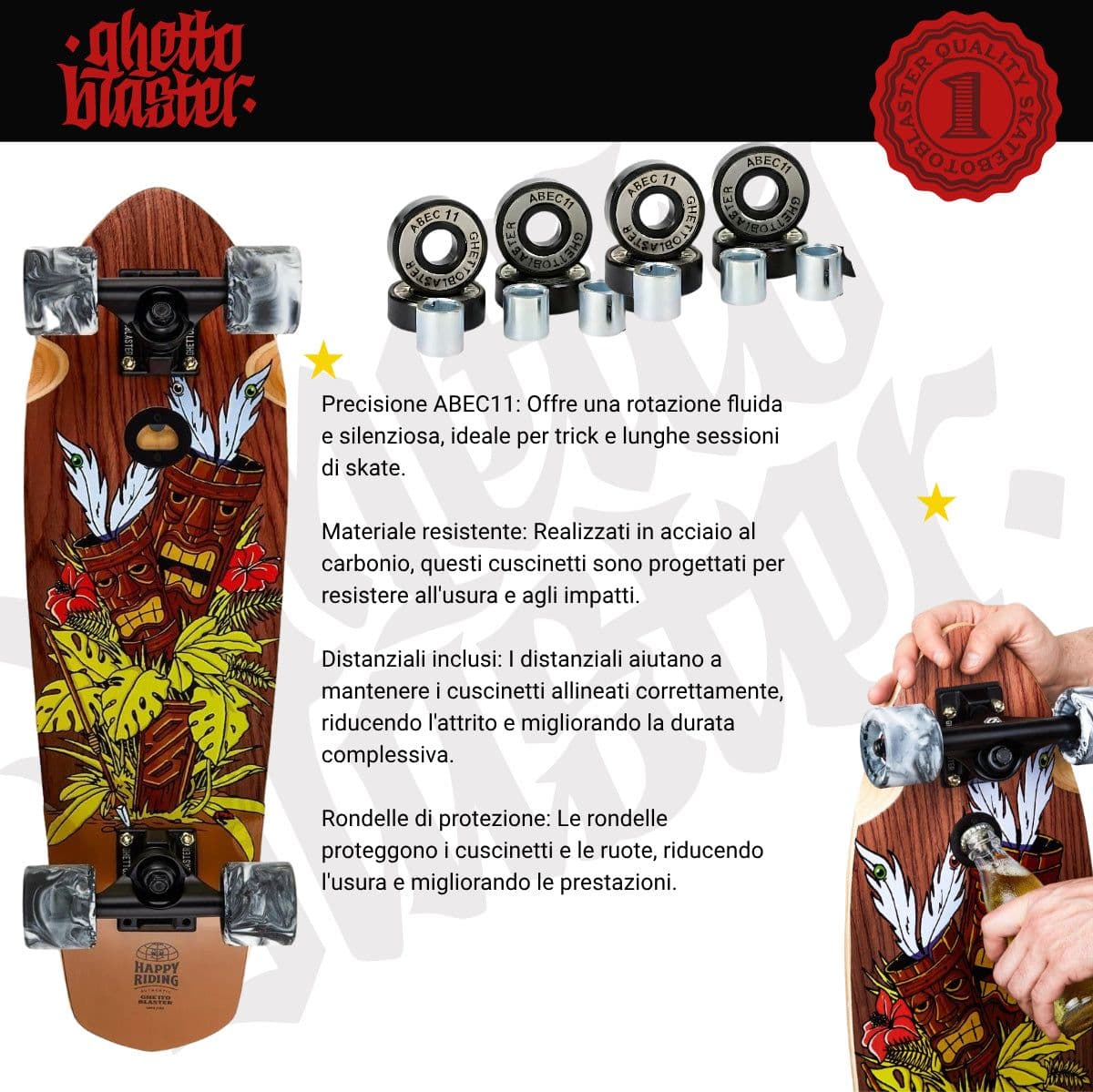 Skateboard Cruiser Ghettoblaster  Mogano Tki Totem 32" -9,25" in Skateboard Glad Store - Genova, commercioVirtuoso.it