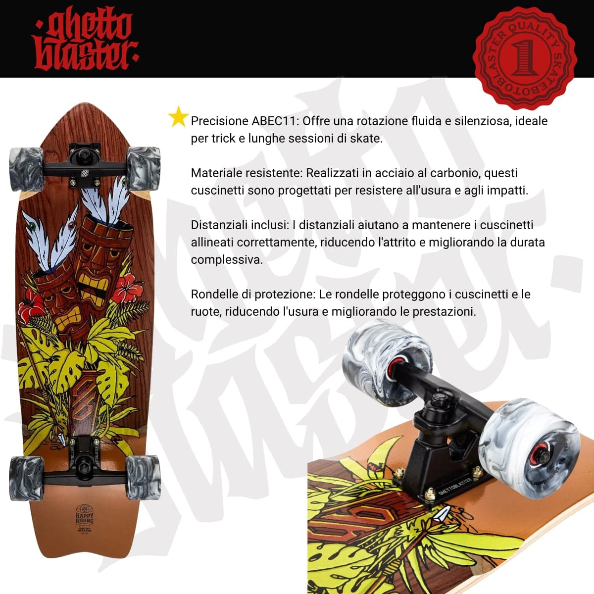 Skateboard Ghettoblaster Surfskate Tiki Token Mogano  Fish tail 32" 9.875" in Skateboard Glad Store - Genova, commercioVirtuoso.it