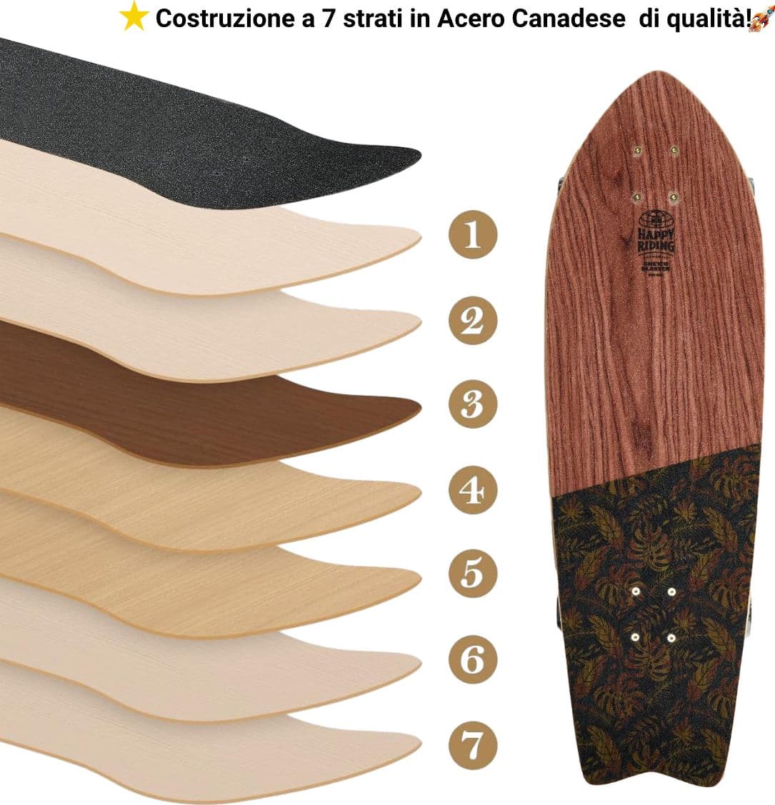 Skateboard Ghettoblaster Surfskate Tiki Token Mogano  Fish tail 32" 9.875" in Skateboard Glad Store - Genova, commercioVirtuoso.it