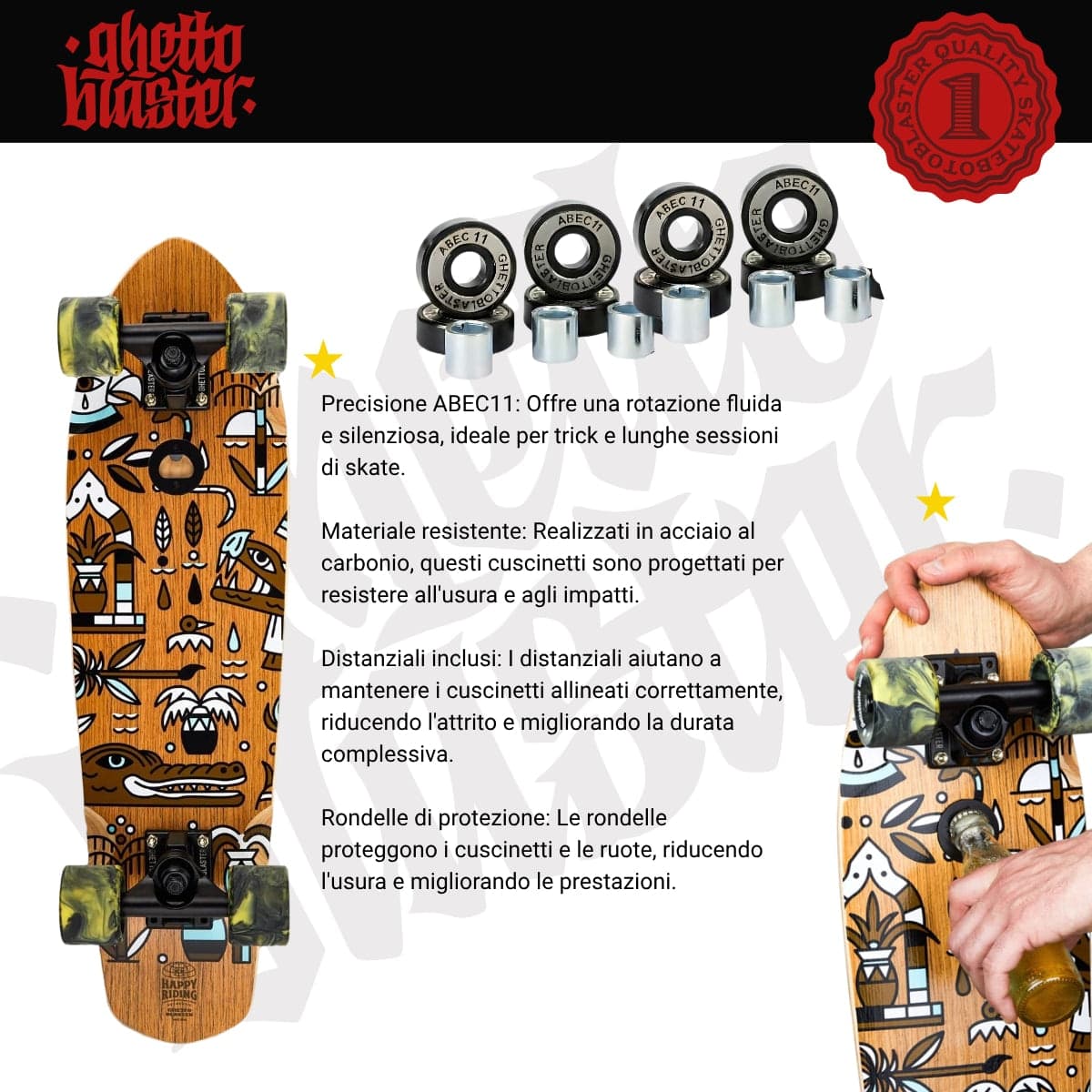 Skateboard Cruiser Ghettoblaster  Teak Geroglific  26" -7,25" in Skateboard Glad Store - Genova, commercioVirtuoso.it