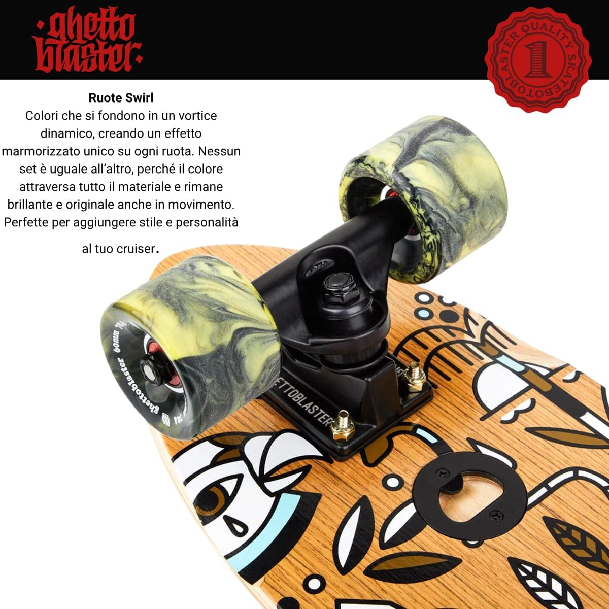 Skateboard Cruiser Ghettoblaster  Teak Geroglific  26" -7,25" in Skateboard Glad Store - Genova, commercioVirtuoso.it