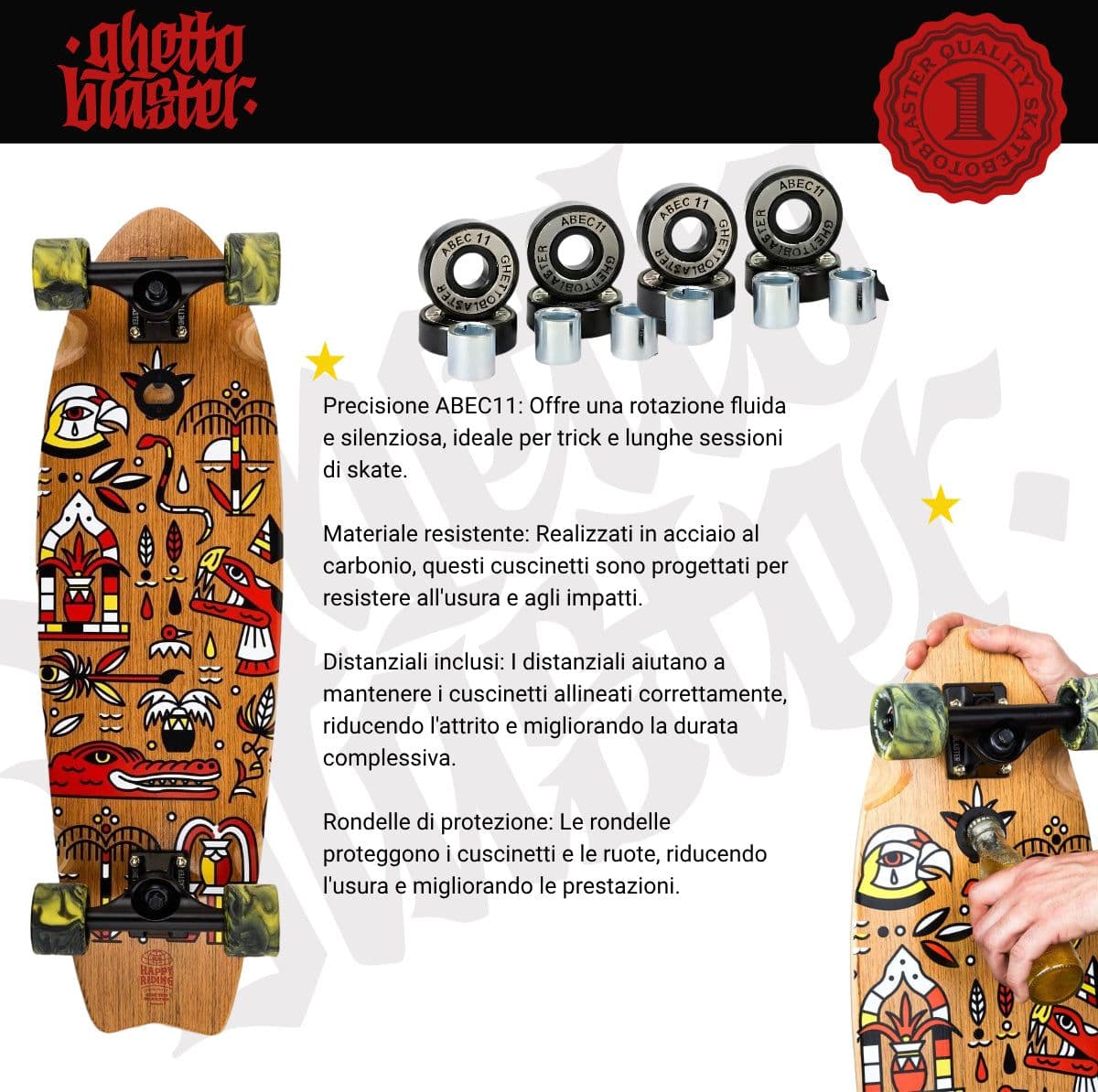 Skateboard Cruiser Ghettoblaster  Teak Geroglific  Fis tail  30" -9" in Skateboard Glad Store - Genova, commercioVirtuoso.it