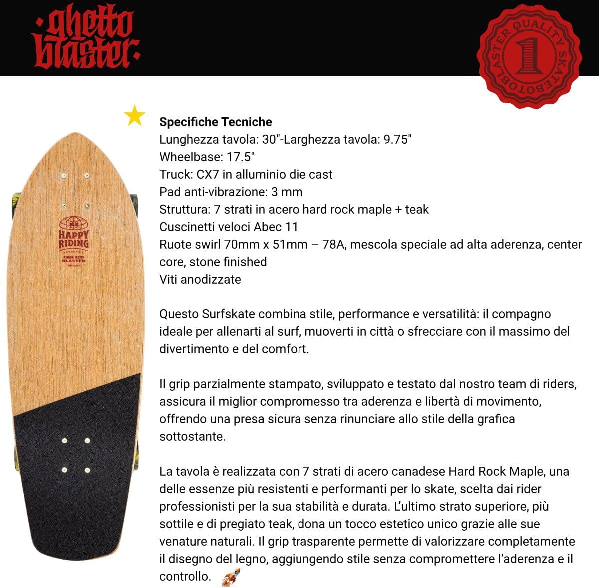 Skateboard Ghettoblaster Surfskate Teak Crocodile 30" 9.75" in Skateboard Glad Store - Genova, commercioVirtuoso.it