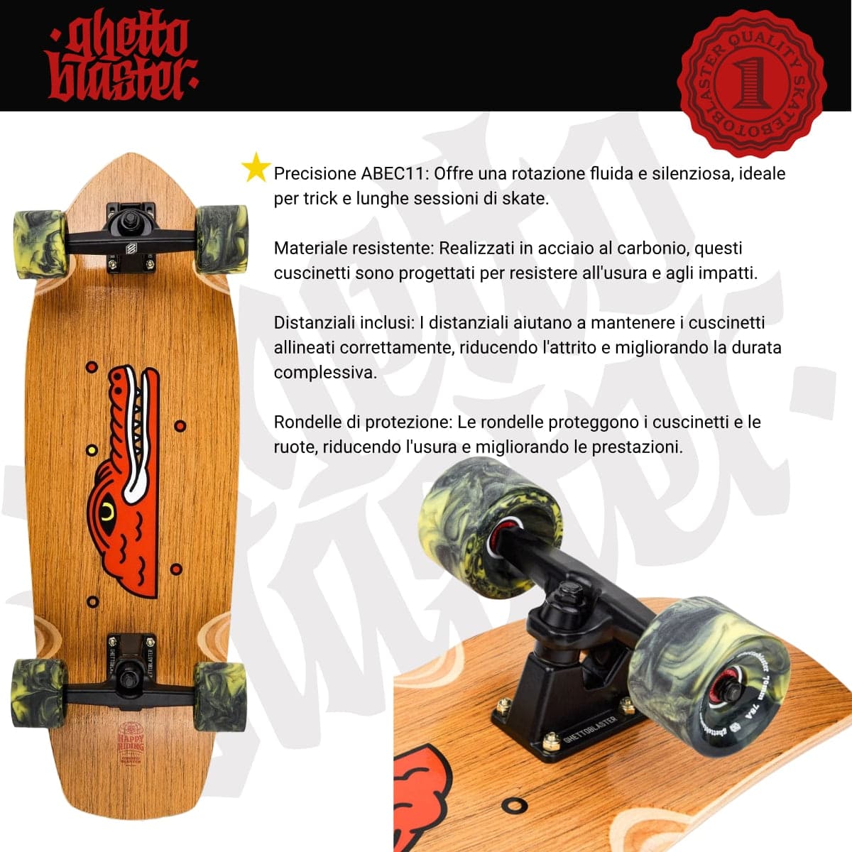 Skateboard Ghettoblaster Surfskate Teak Crocodile 30" 9.75" in Skateboard Glad Store - Genova, commercioVirtuoso.it