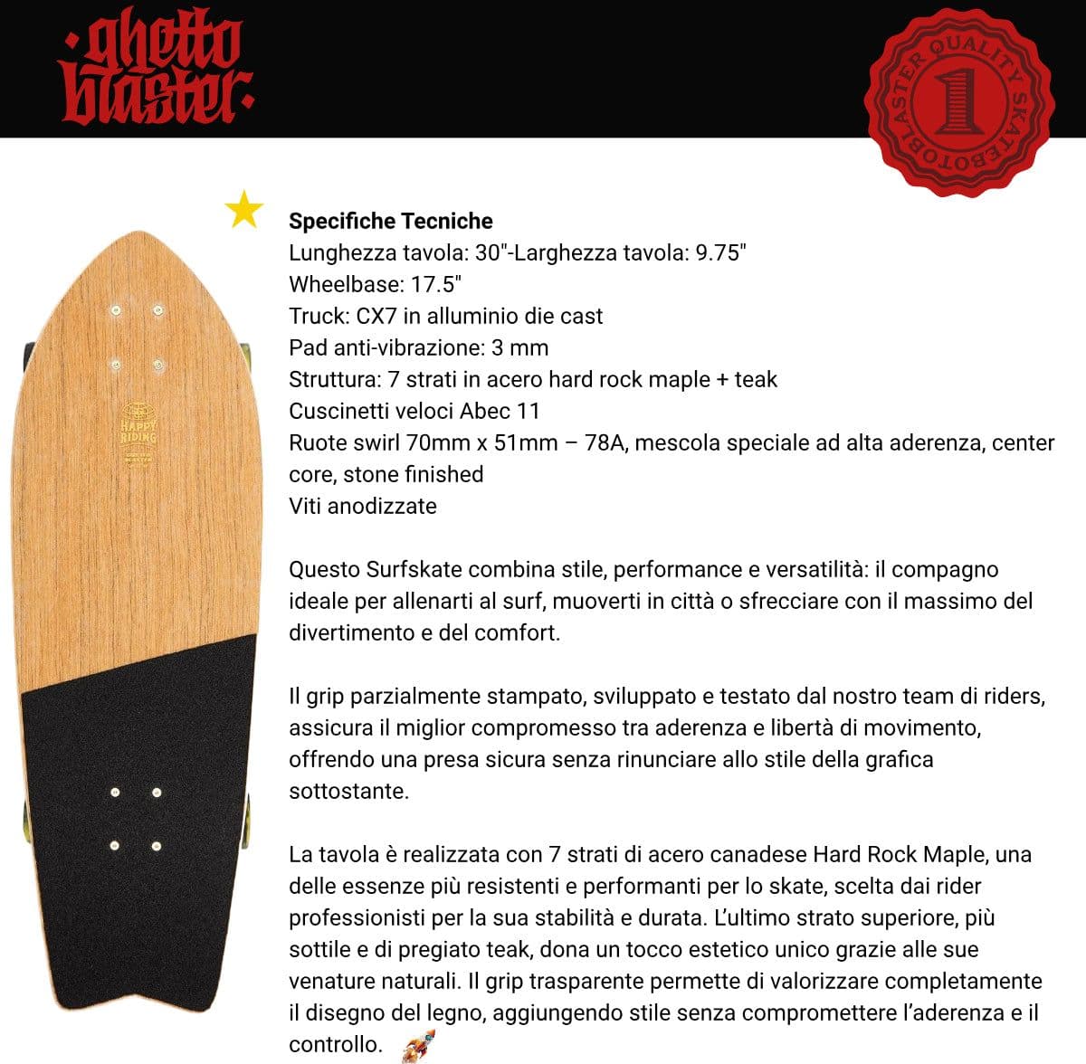 Skateboard Ghettoblaster Surfskate Teak Snake Head  30" 9.75" in Skateboard Glad Store - Genova, commercioVirtuoso.it
