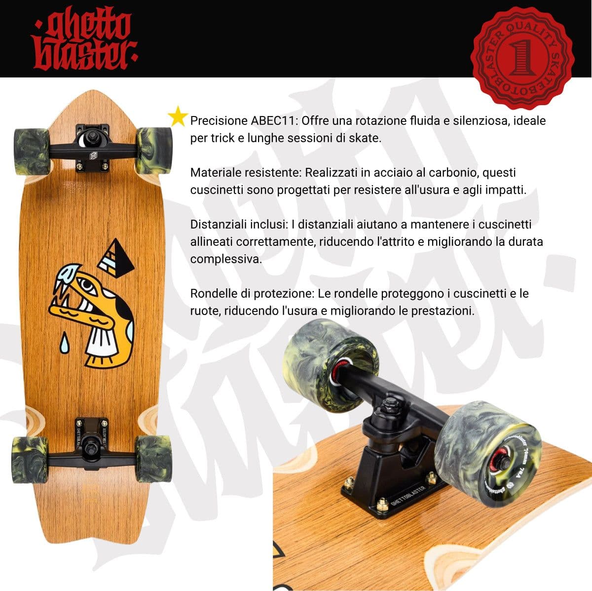 Skateboard Ghettoblaster Surfskate Teak Snake Head  30" 9.75" in Skateboard Glad Store - Genova, commercioVirtuoso.it