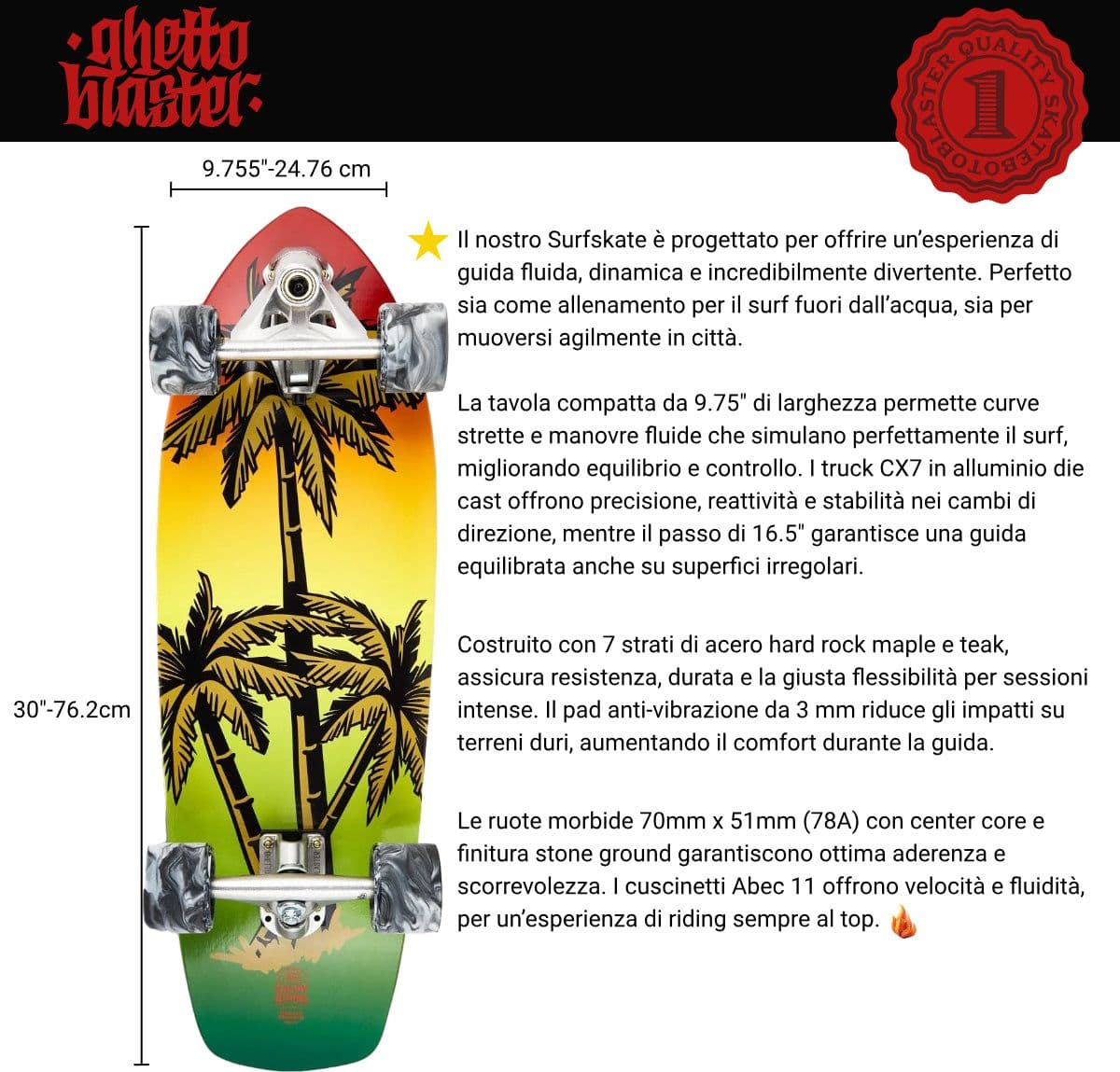 Skateboard Ghettoblaster Surfskate CX7 Palm Sand    30" 9.75" in Skateboard Glad Store - Genova, commercioVirtuoso.it