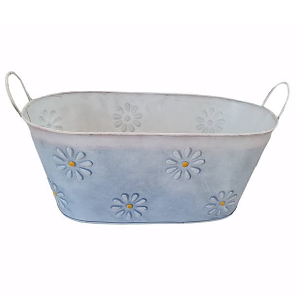 Vaso cesta ovale in latta portavasi con decorazione floreale con manici h 18 cm - 10