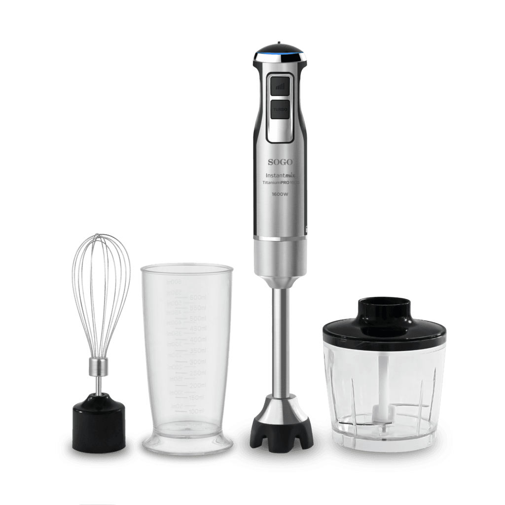 Frullatore a immersione in acciaio inox con sistema di regolazione continua, 3 accessori - 1600 W