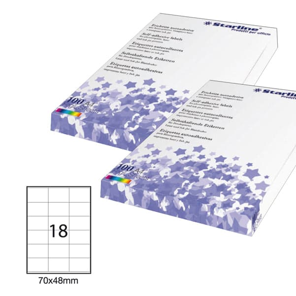 Etichetta adesiva bianca 100fg A4 70x48mm (18et/fg STARLINE