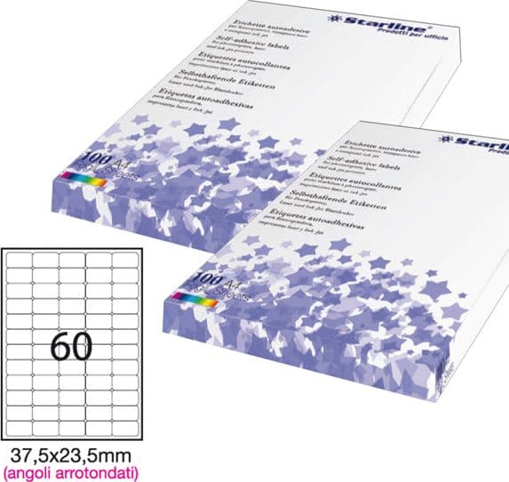 Etichetta adesiva bianca 100fg A4 37,5x23,5mm (60et/fg angoli tondi STARLINE