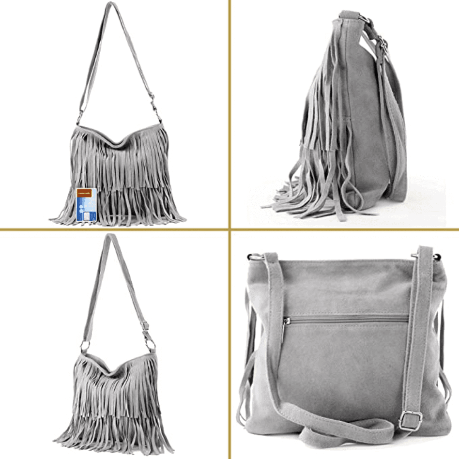 Modarno Borsa a tracolla con frange in camoscio - borsa tracolla donna in pelle scamosciata in Organizer borsa Modarno - Sesto Fiorentino, commercioVirtuoso.it