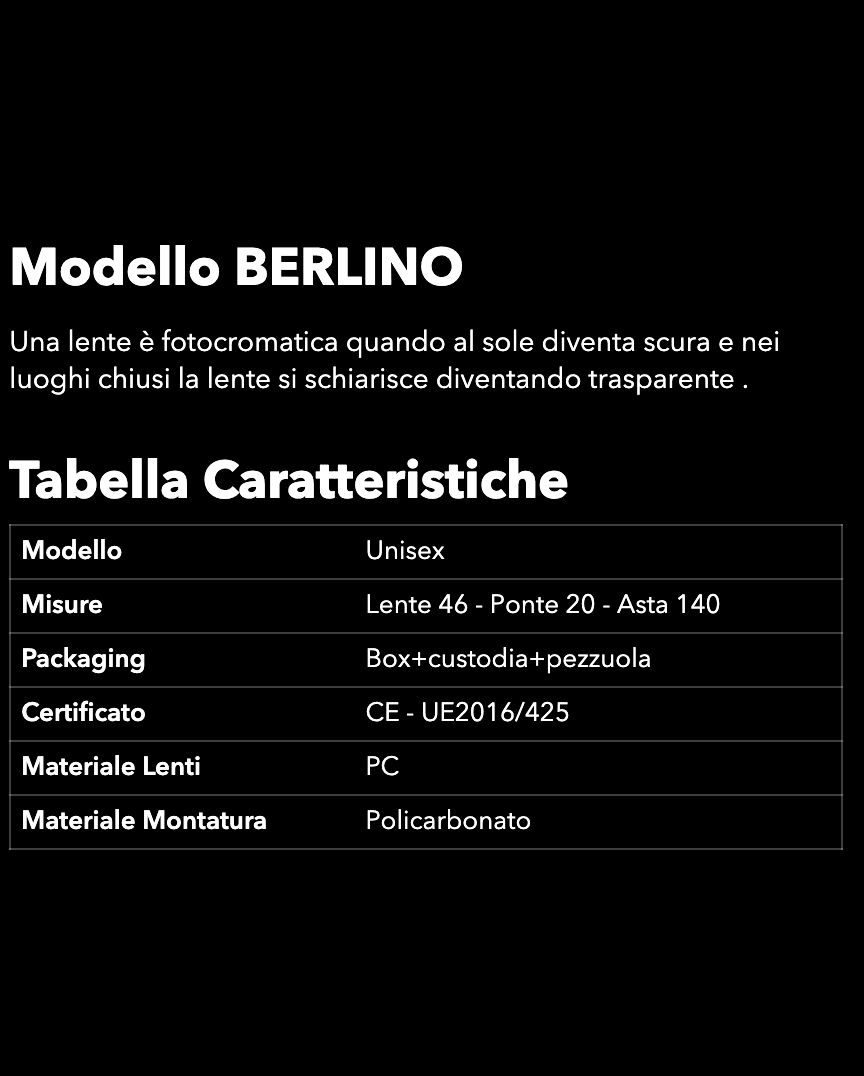 Occhiale Berlino pieghevole fotocromatico in Occhiali da sole Kanal 32 - Santa Maria di Licodia, commercioVirtuoso.it