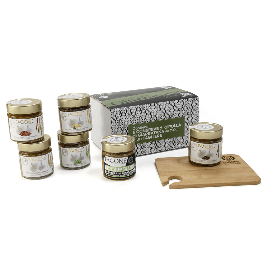 Fagone - Box Selezione Giarratana MAXI 190 gr con tagliere in Cesti regalo con salse Sicilya - Messina, commercioVirtuoso.it