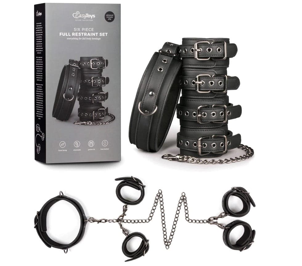 Premium set EasyToys 6 Pezzi Full Restraint kit Bondage Polsi Caviglie Nero in prodotto Erosdom - Palmi, commercioVirtuoso.it