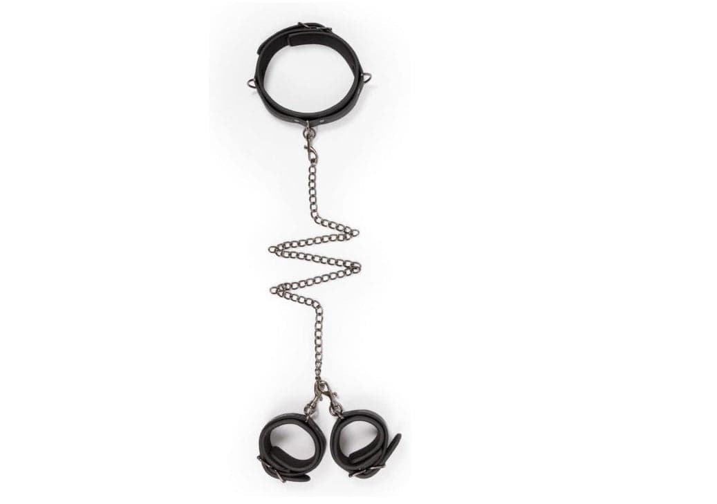 Bondage collare e polsiere pelle EasyToys Fetish Collection nero fetish BDSM in prodotto Erosdom - Palmi, commercioVirtuoso.it