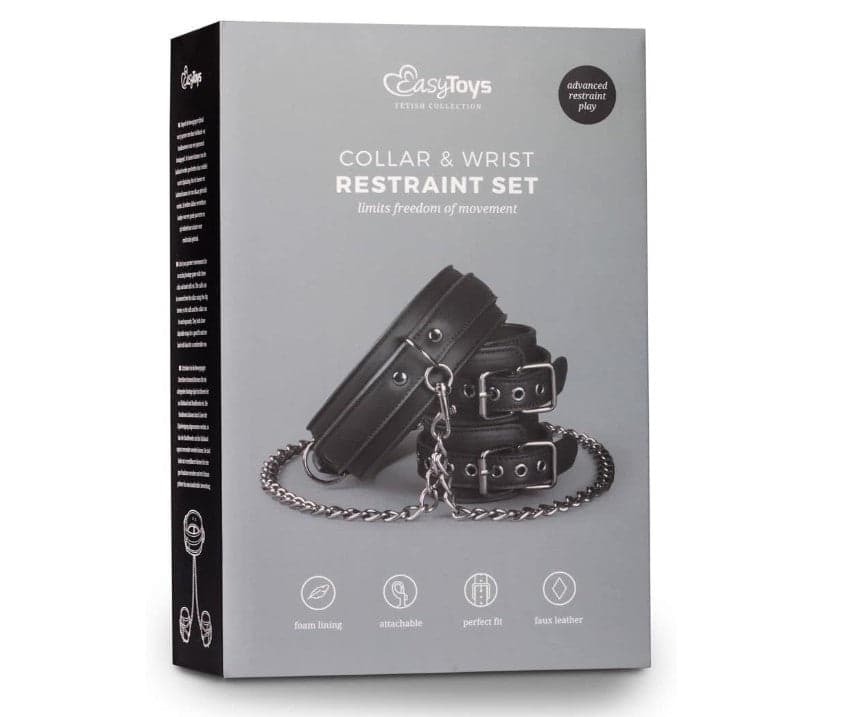 Bondage collare e polsiere pelle EasyToys Fetish Collection nero fetish BDSM in prodotto Erosdom - Palmi, commercioVirtuoso.it