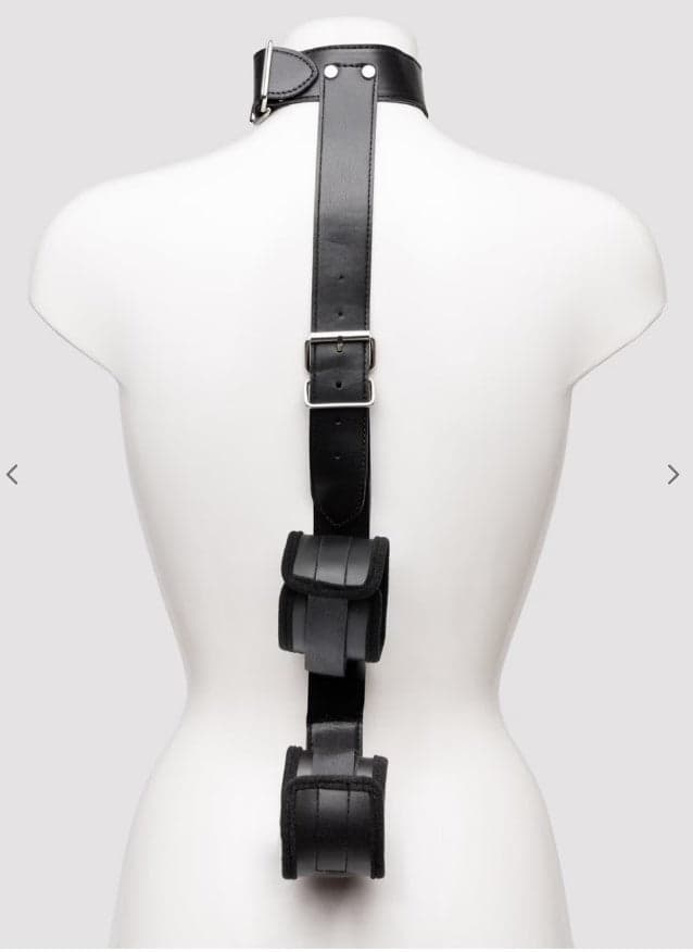 Sistema di blocco Fetish bondage collare manette nero Pelle regolabile BDSM in prodotto Erosdom - Palmi, commercioVirtuoso.it