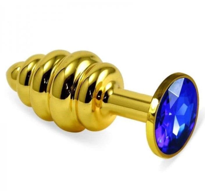 Plug Anale LoveToy metallo pesante color oro con pietra blu in confezione regalo in prodotto Erosdom - Palmi, commercioVirtuoso.it